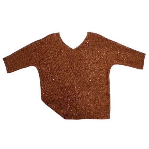 WD-NY Womens Medium Copper Sequin Knit V-Neck Sweater, NWT. - Picture 4 of 7